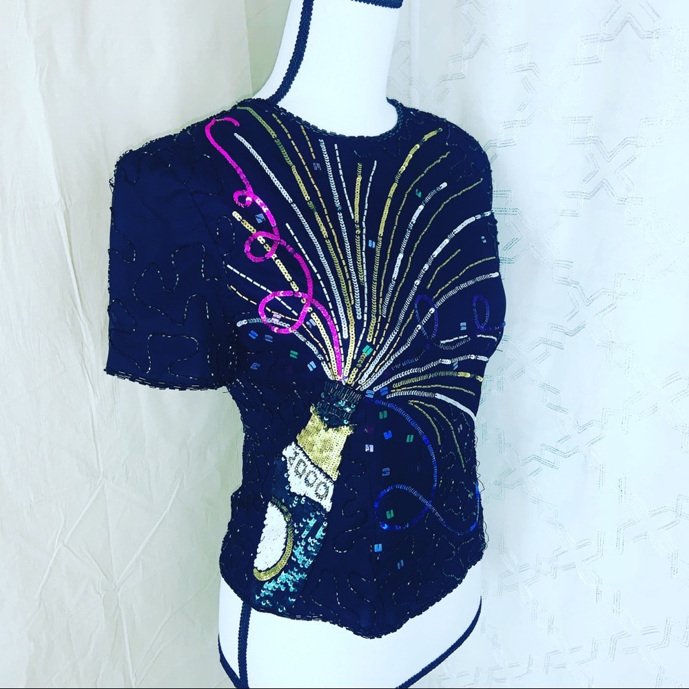 papell boutique evening top silk new year sequined